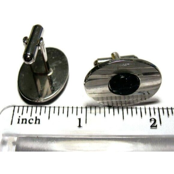 Vintage Shields Purple Silver Tone Etched Oval Cufflinks Tux Shirt Dress Suit - Picture 3 of 8